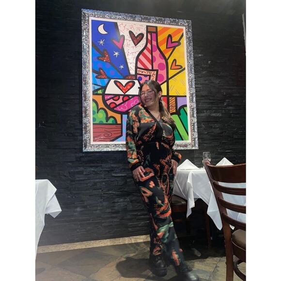 SOMETHING NAVY Multicolor Floral Crepe Long Sleeves Jumpsuit Size Medium - Picture 4 of 13